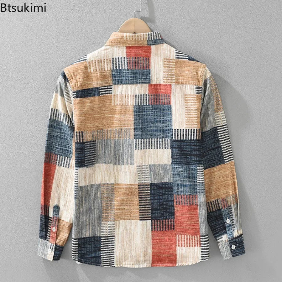 Men's 100% Cotton Casual Shirt Japan Style Good Quality Vintage Printing Long Sleeve Loose Casual Lapel Blouse Versatile Tops