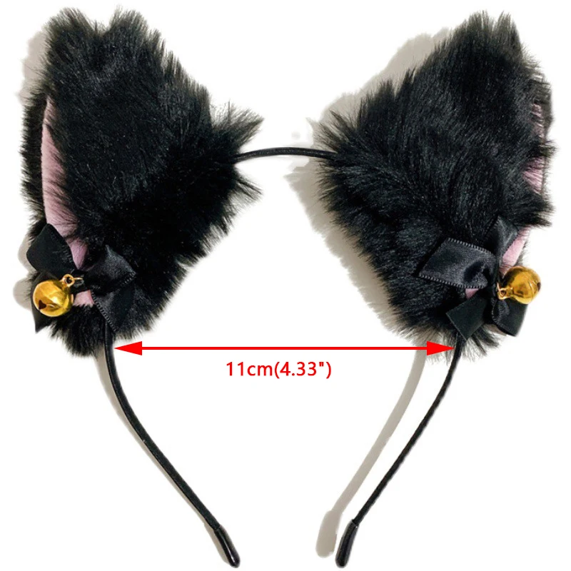 Sexy Cat Ears Headband For Women Girls Lace Bow Necklace Plush Bell Hairband Cosplay Masquerade-Party Costume Hair Accessories