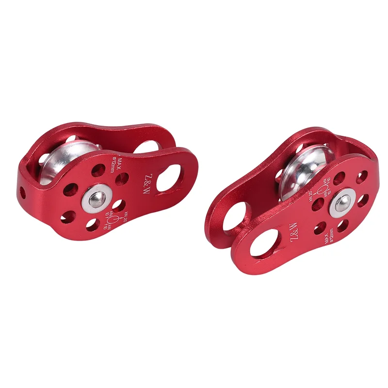N96R 2 Pcs Rock Pulley Rope Tree Climbing Climber Arborist Fixed Pulley Red