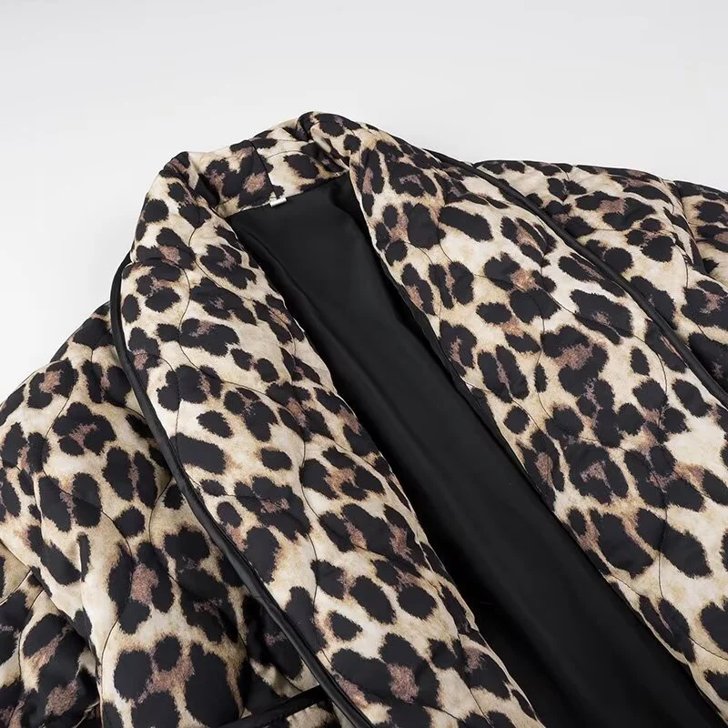 Woman Fashion Loose Leopard Cotton Jacket Autumn Winter Female Oversized Print Warm Jackets Ladies High Street Outwear