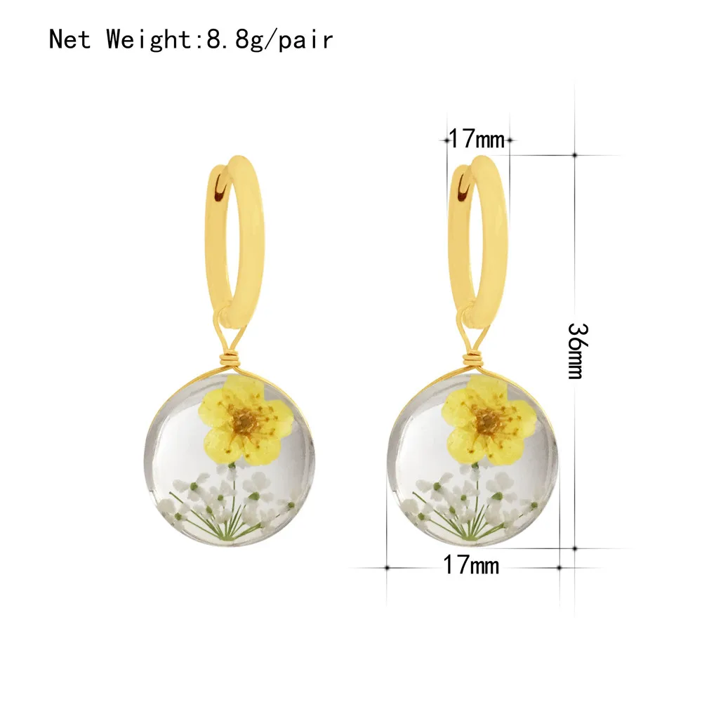Unique Dried Flower Earrings Women Fashion Colorful Real Floral Earrings Creative Resin Epoxy Immortal Flower Earrings Jewelry