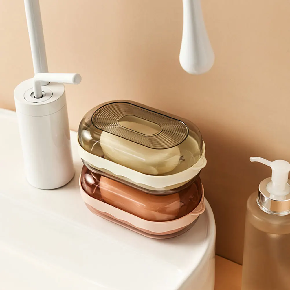 

2Pcs Split Drainable Soap Box Holder Transparent Cover Practical Soap Saver Container Bathroom Kitchen Storage Organizer
