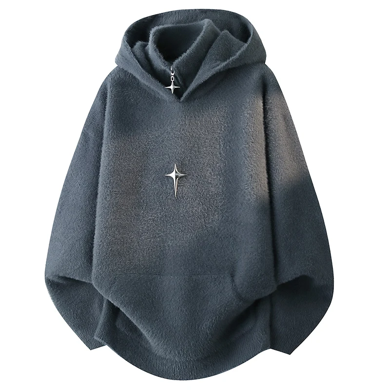 

Осень-зима 2026, новый мужской вязаный свитер с капюшоном, модный дизайн с вышивкой, утепленный теплый вязаный свитер, базовая рубашка