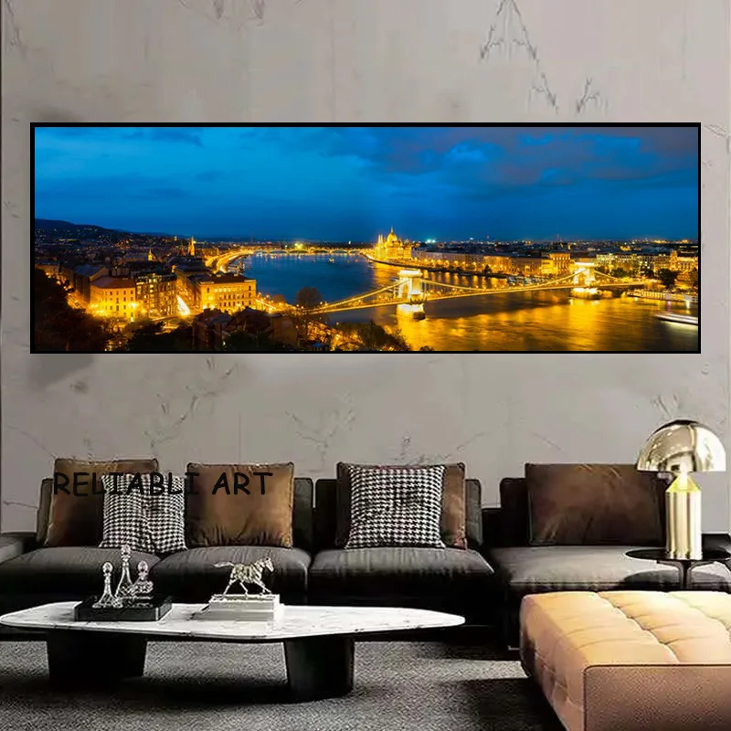 Bridge Budapest City Evening Landscape Poster and Prints Natural Canvas Painting Wall Art for Living Room Home Decor No Frame