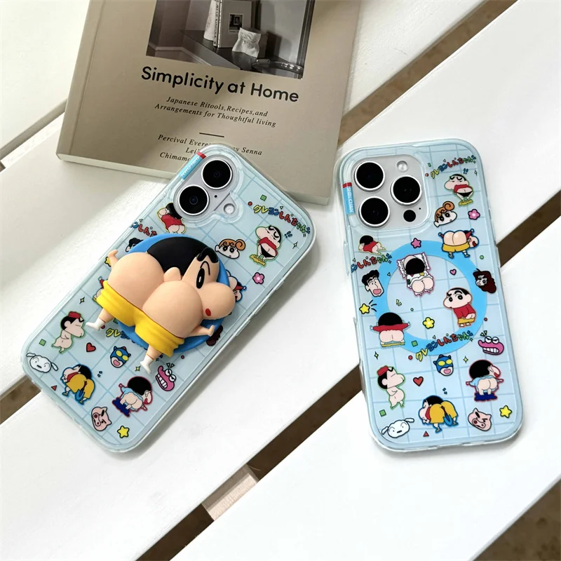 

Crayon Shin-chan Holder Magnetic Original Clear Case For iPhone 17 16 15 14 Pro Max Plus For Magsafe Silicone IMD Cover Funda