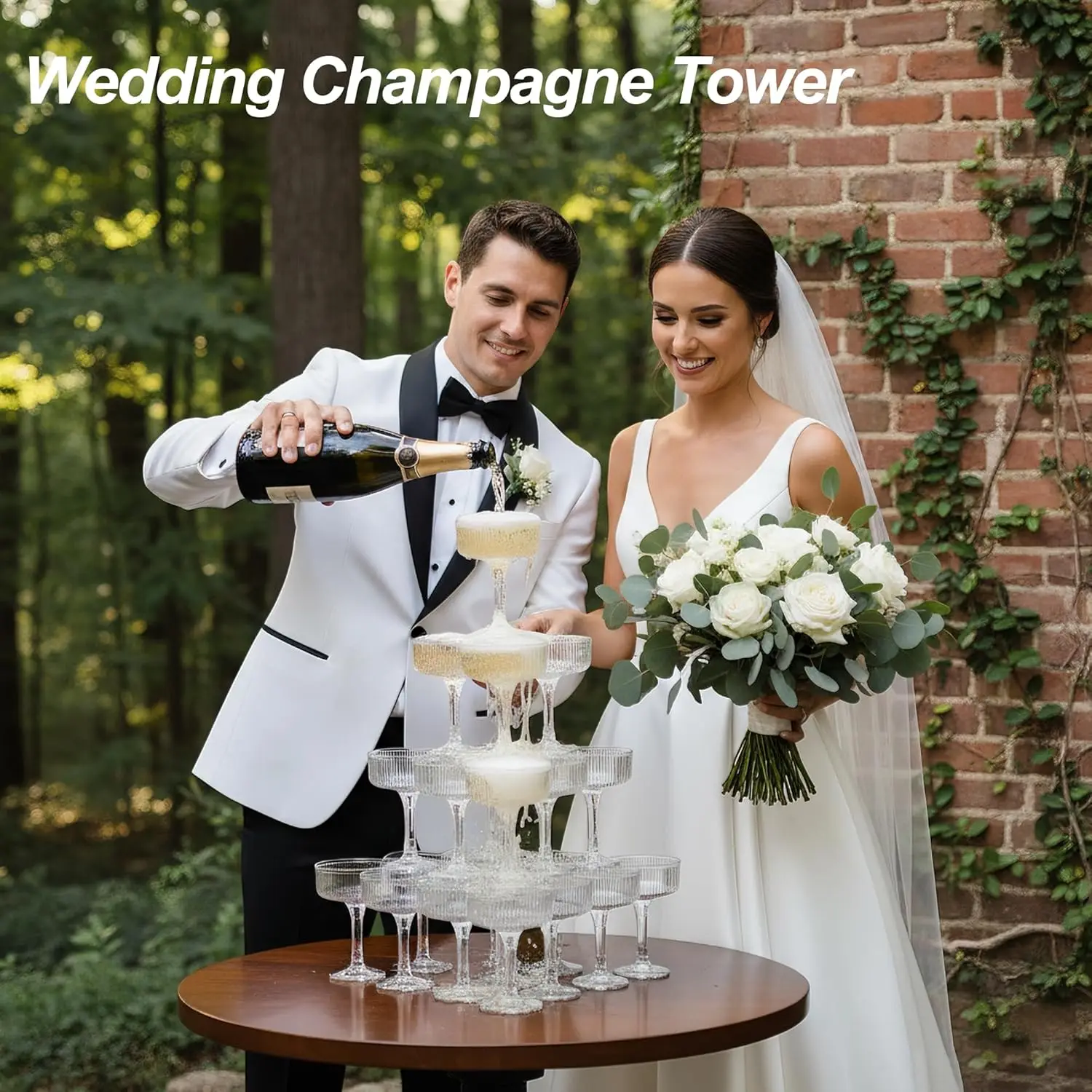 4-Tier Plastic Champagne Tower 7oz Plastic Wine Glasses Unbreakable Wedding Acrylic Martini Drinkware For Birthday Party