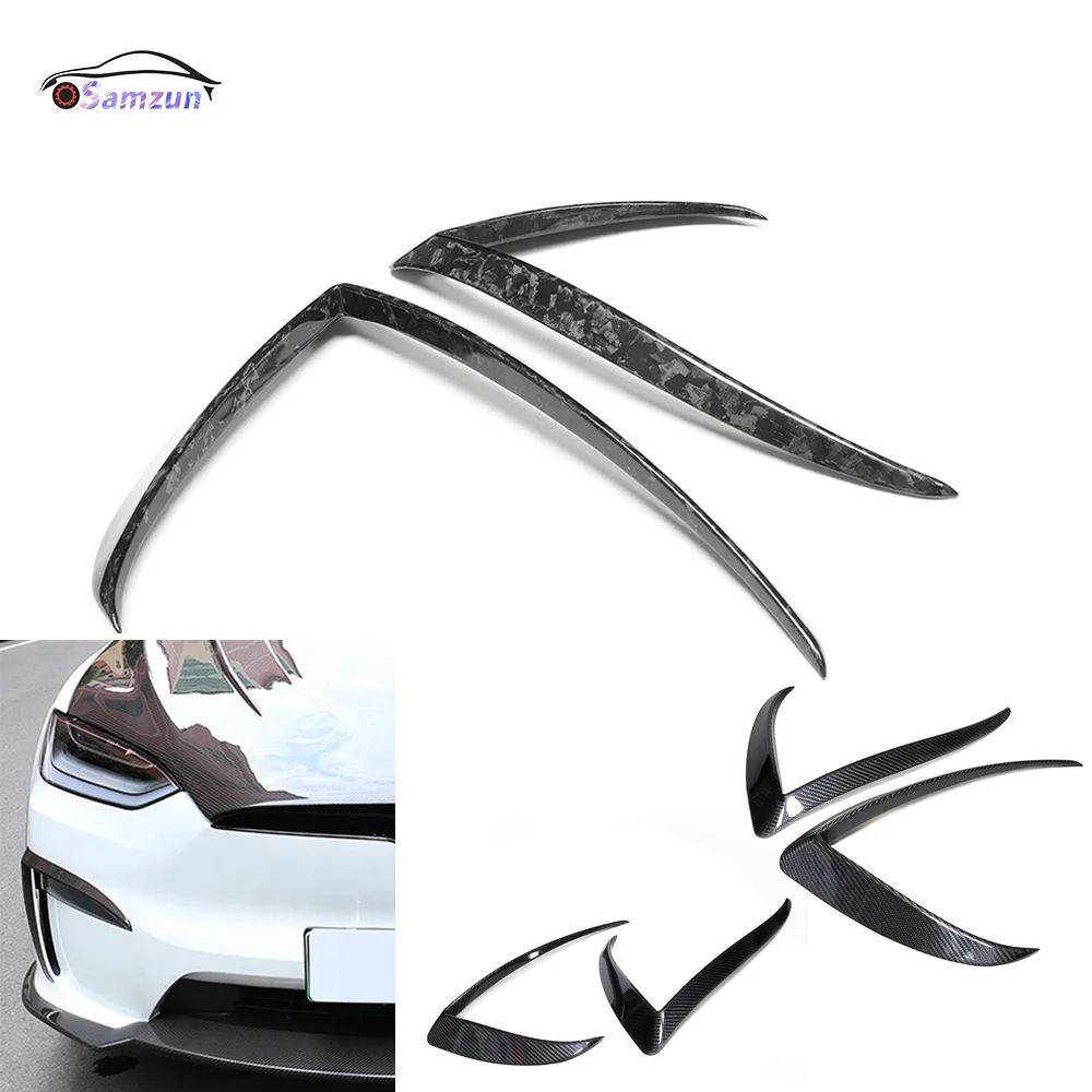 

For Tesla Model X 2023 2024 Front Blade Trim Real Dry Carbon Fiber Car Styling Cover Modification Fog Lamp Spoiler Light Guard