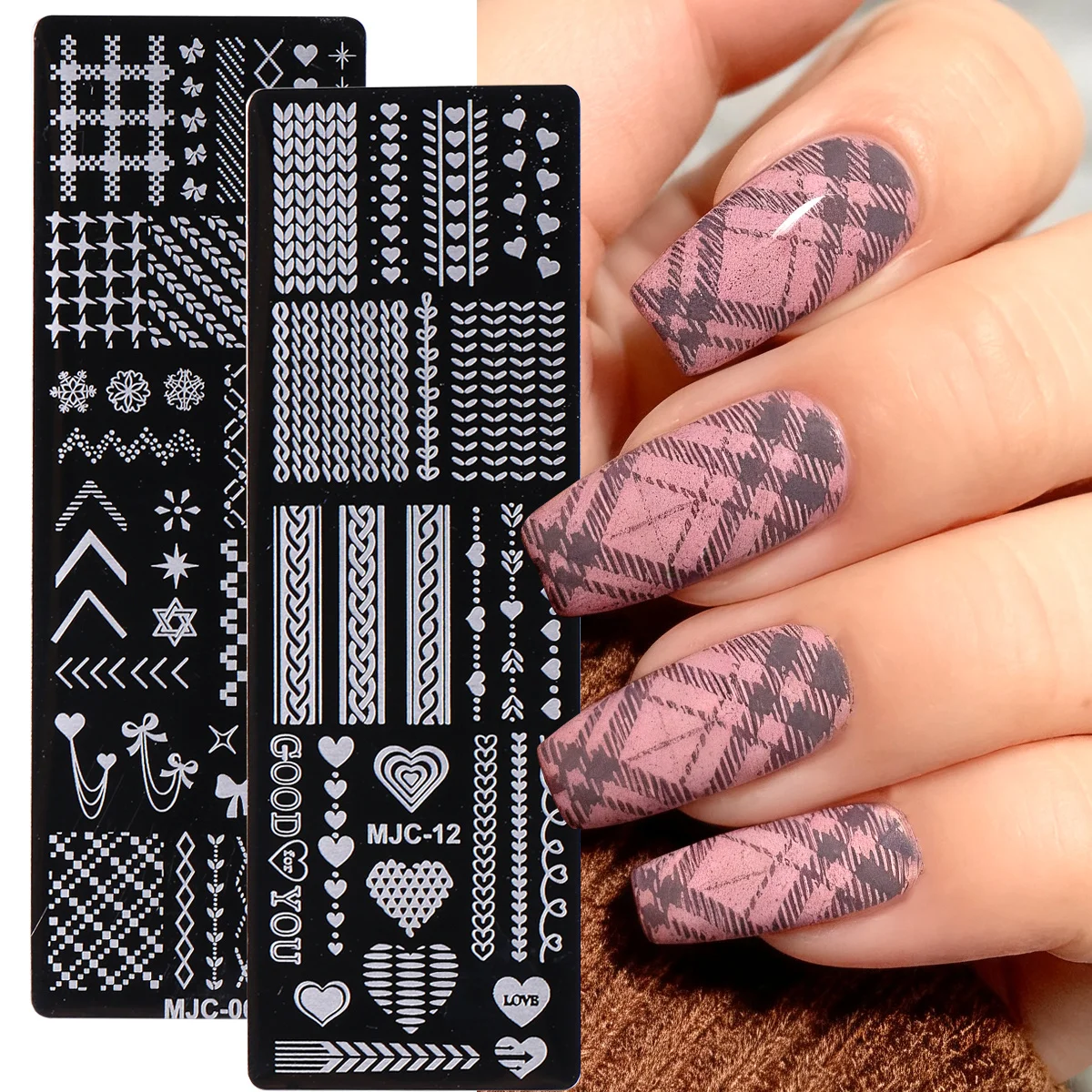 2 stücke Winter Pullover Gitter Nail art Vorlage Schneeflocken Herz Einfache Stern Bild Transfer Valentine Druck Form Maniküre Werkzeuge