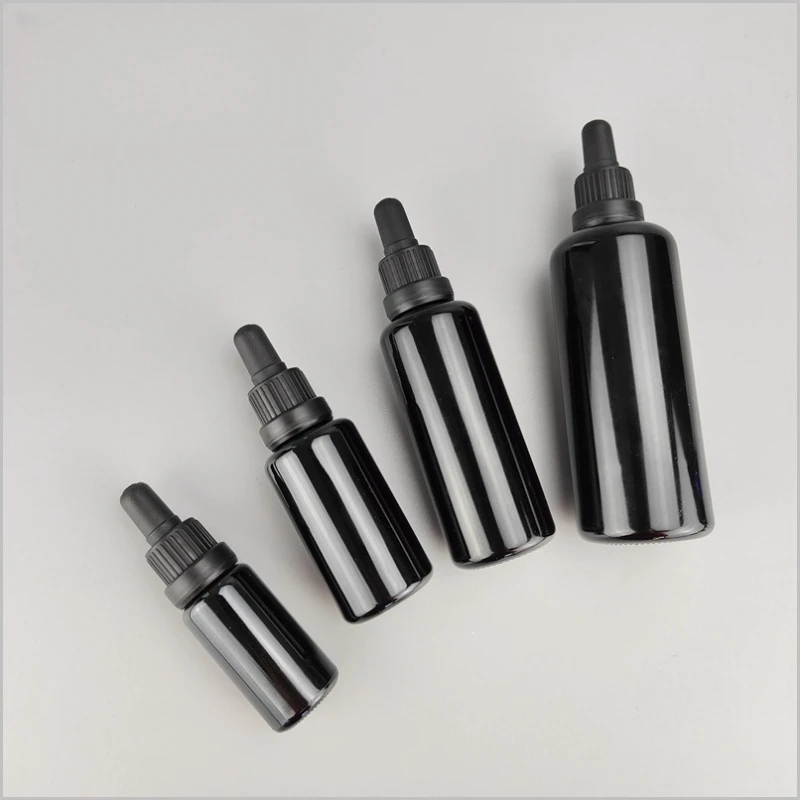 2/5/10 個 10/15/30/50/100 ミリリットルビッグヘッドスポイトキャップエッセンシャルオイルボトル黒ガラスボトル卸売