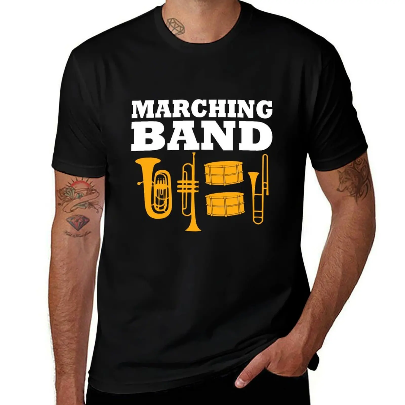 Marching Band Slogan with brass instruments and drums T-Shirt Casual Work Wear T-Shirt