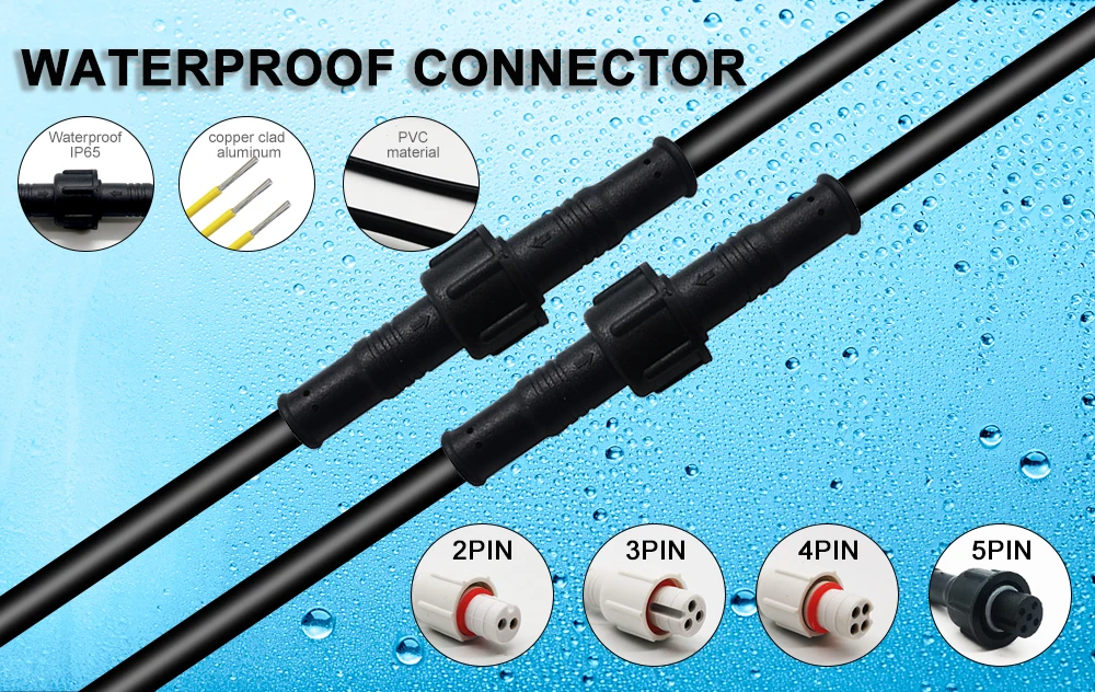 2Pin 3Pin 4Pin 5Pin LED Stecker DC Stecker und Buchse Wasserdicht IP68 20 cm Schwarz Weiß Transparent Kabel 22 24AWG für Streifen Licht – Detail 1