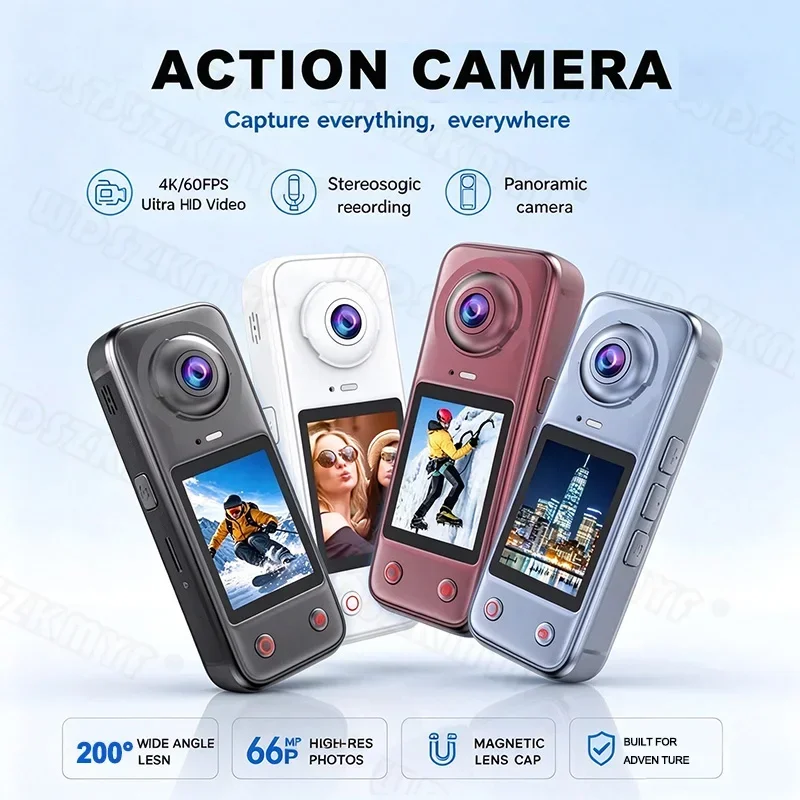 4K+4K Action Handheld Camera Ultra HD With 32GB Video Recording Mini Sports Camera 220° Wide Angle Front & Rear Dual Lens