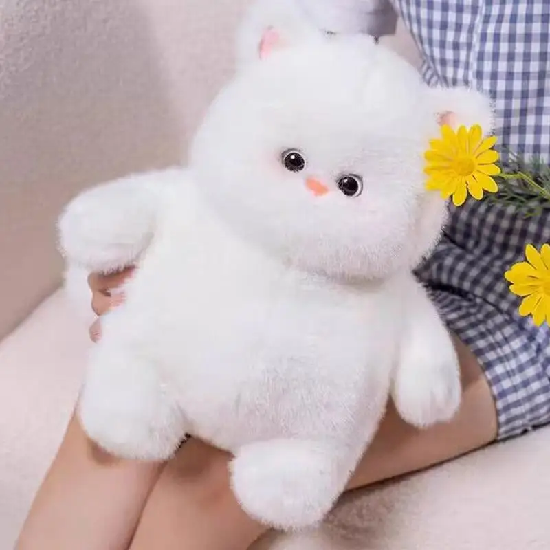 White Cat Stuffed Animal Cute Handmade Plush Toy Handmade Soft Plush Animals Rag Doll For Children's Sleeping Partner