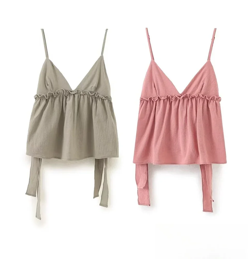 

KONDALA осенний романтический повседневный топ с лямкой на бретельках, женский топ на тонких бретельках с v-образным вырезом, новинка 2025, летний модный праздничный топ