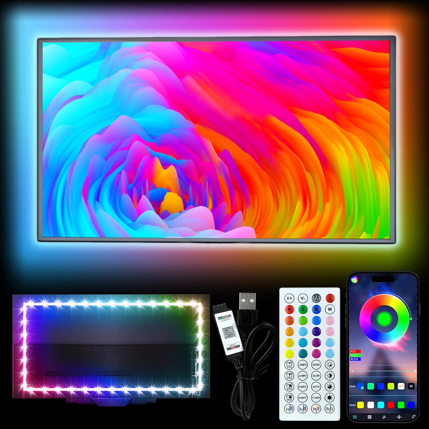 luz-led-para-tv-iluminacao-de-fundo-rgb-para-tv-com-sincronizacao-musical-app-bluetooth-e-controle-remoto