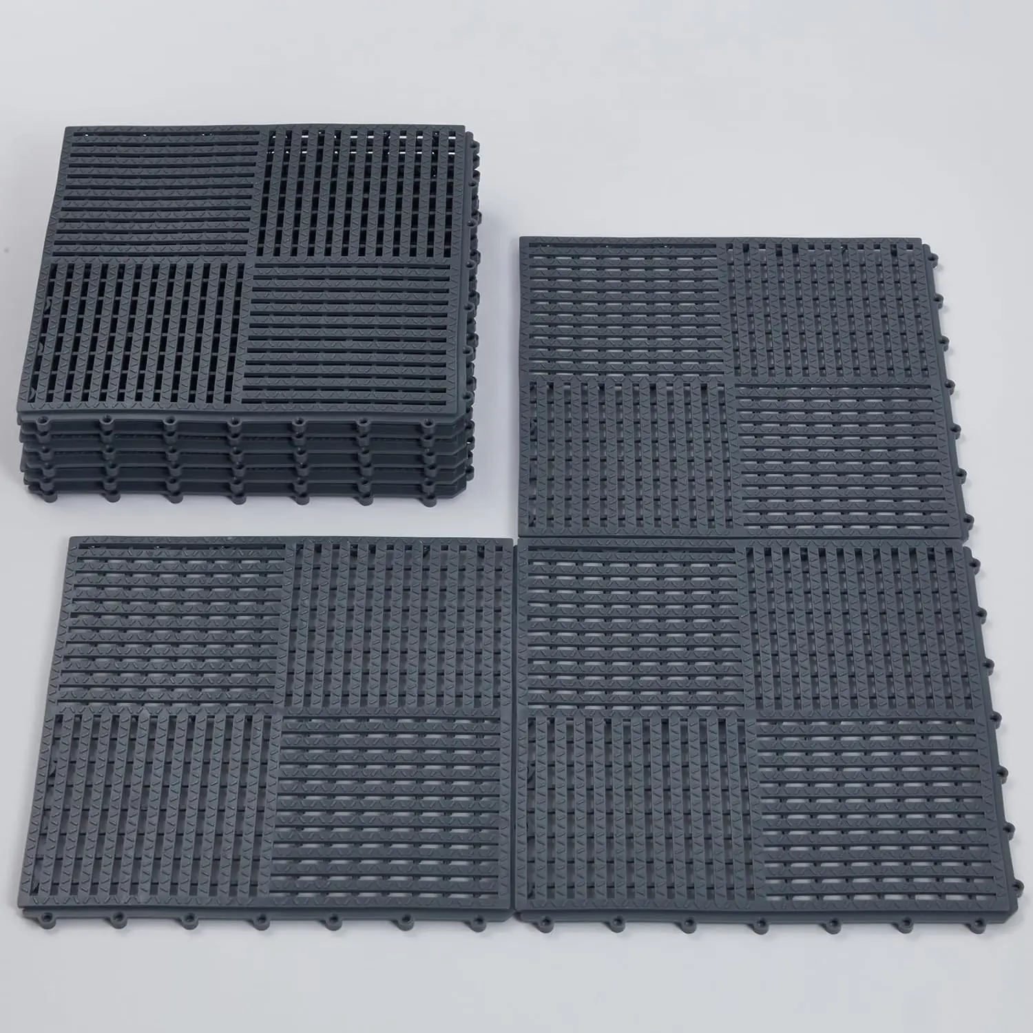 

Набор из 9 штук напольных плиток-пазлов 30x30 см, толщиной 1 см, темно-серые, противоскользящие, с дренажными отверстиями