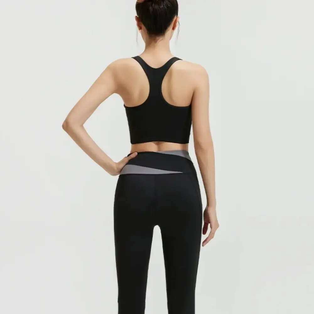 

High Waist Color Block Yoga Set Belly Control Shock-Proof Slim-Fit Workout Outfit Tight Fit Hip Lift Fitness Yoga Suit