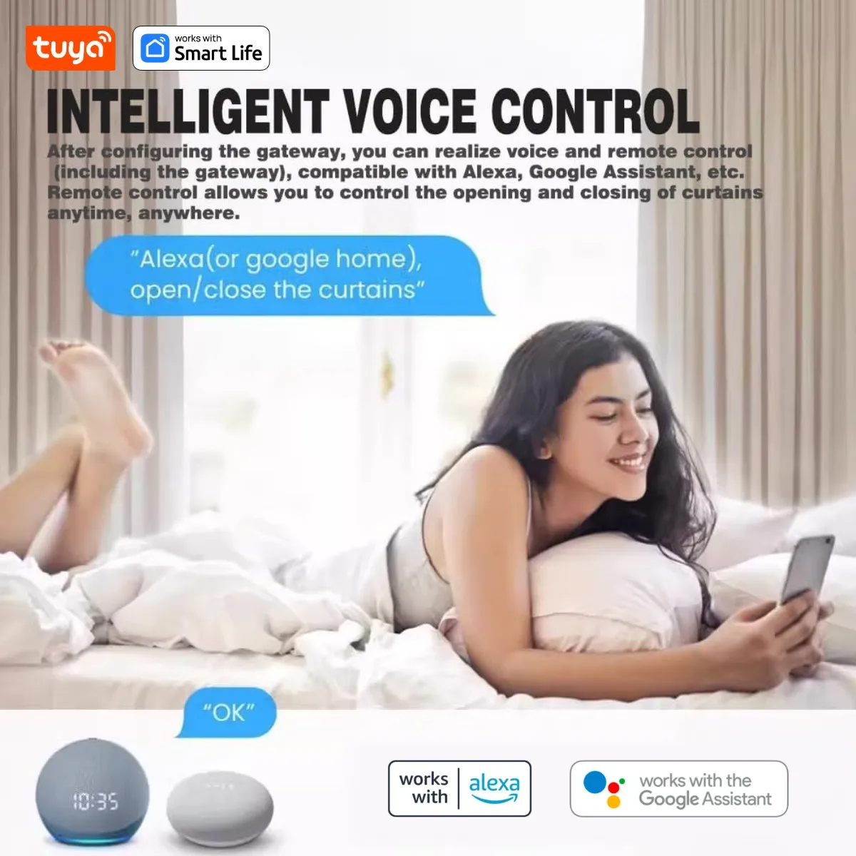 Tuya Smart Curtain Robot Curtain Motor 3-in-1 Tuya APP/Remote control Timed switch, Pull-to-start For Roman T U Tracks