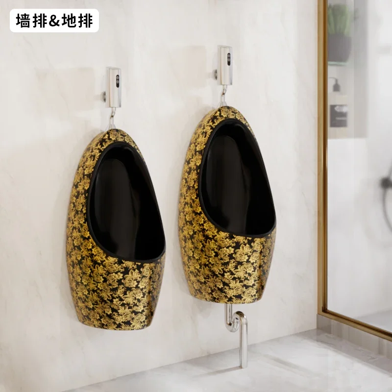 Black household floor standing urinal, men's wall-mounted urinal urinal integrated automatic induction wall-mounted urinal