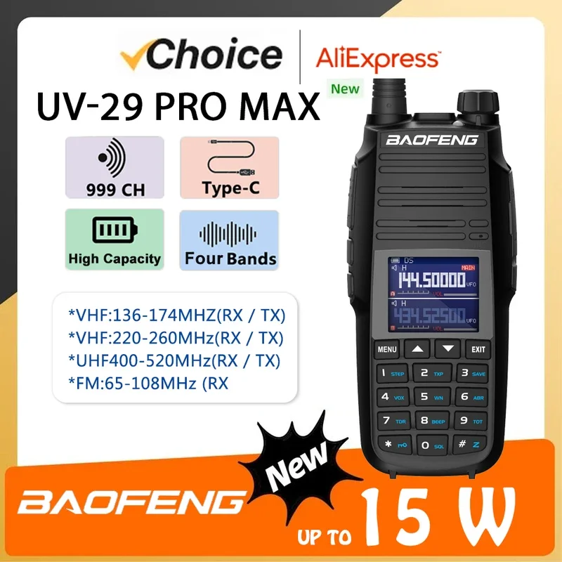 

Baofeng UV-29 Pro Max Walkie Talkie 4-Band Type-C Charging FM Radio High Power NOAA 999 Channel Two Way CB Radio Long Range DTMF