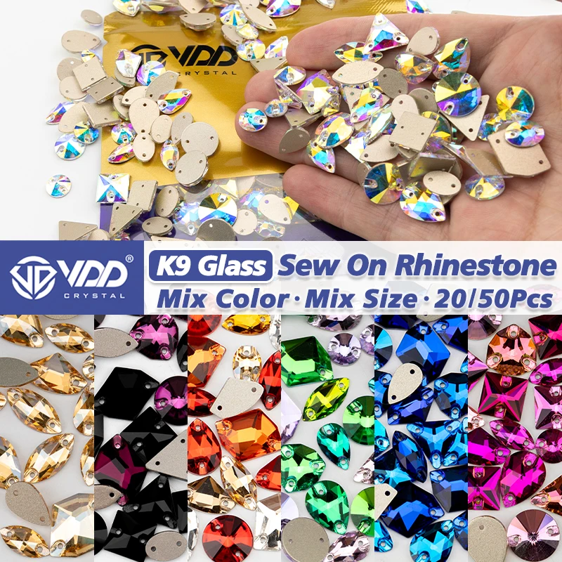 VDD 20/50Pcs Mix K9 Glass Sew On Rhinestone Crystal AAAAA Sewing Flatback Stones For DIY Garment Decoration Fabric Wedding Dress