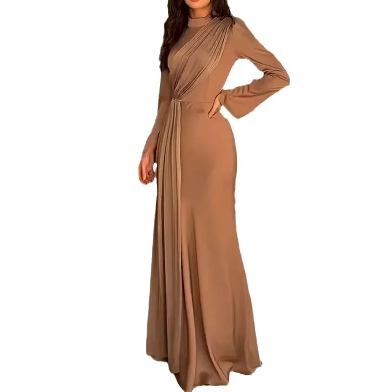 تنورة Ele عالية الخصر محبوكة Dr خريف 2024 عصرية مستديرة Ne بقصة ضيقة للنساء من مادة البوليستر على شكل حرف a