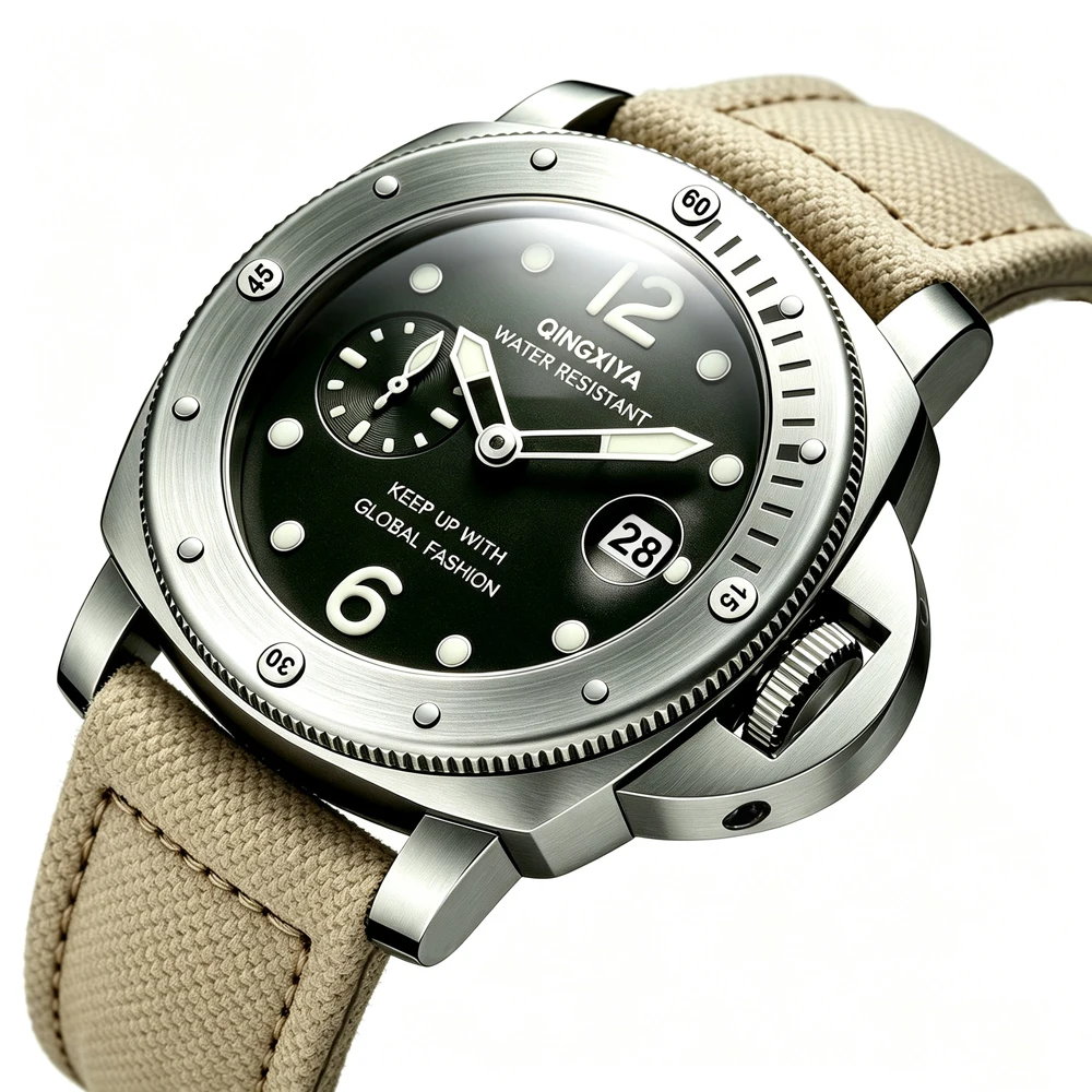 QINGXIYA Sportliche Herren-Quarzuhr mit Canvas-Armband, Leuchtend, Wasserdicht, Datumsanzeige, Luxusmarke, Modische Armbanduhr, Herrenuhr, Reloj