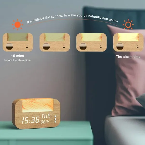 شروق الشمس الاستيقاظ ساعة تنبيه جو الملح الهيمالايا ضوء الليل الطبيعي الاستيقاظ الإصدار الأيونات السالبة الديكور ساعة تنبيه #1