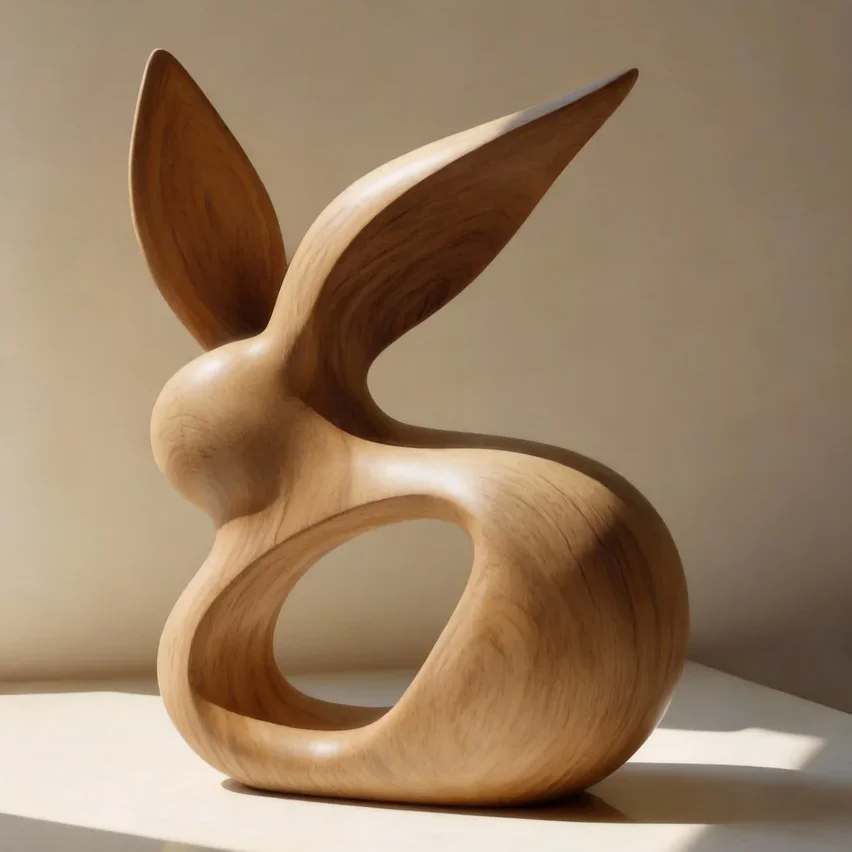 Wooden Hollow Rabbit Sculpture Simple Bunny Statue Animal Tabletop Ornament Gift Boutique Hotel Interior