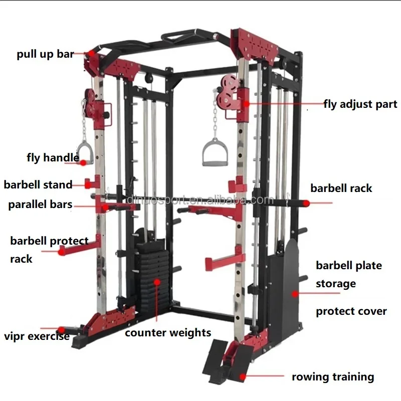 Subsize Multi Functional Station Trainer Cable Crossover Pull Up Rack Smith Machine Squat Rack Home Gym Fitness Equipment