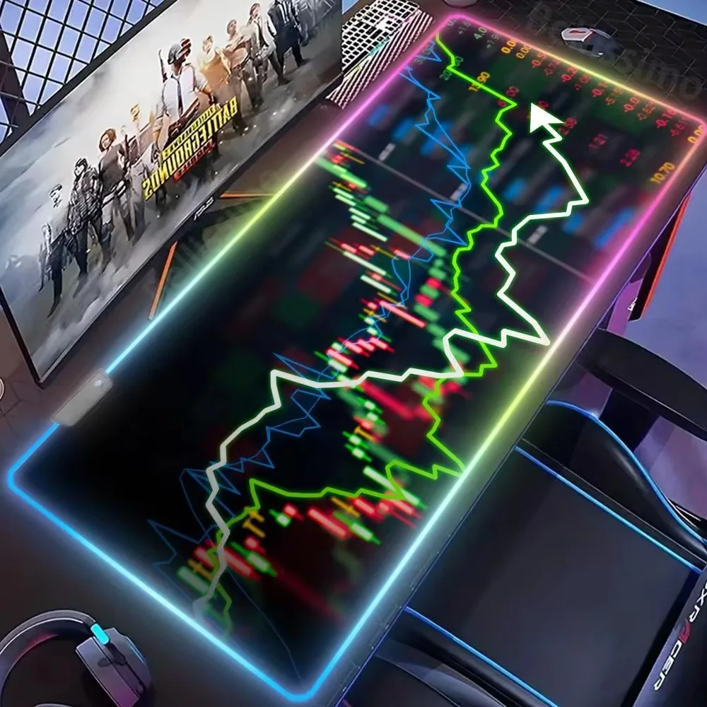 

Colorful glow rug Backlight LED Light 1000x500mm Rubber Mouse pad Forex stock market RGB Trader desk pad Candlestick chart