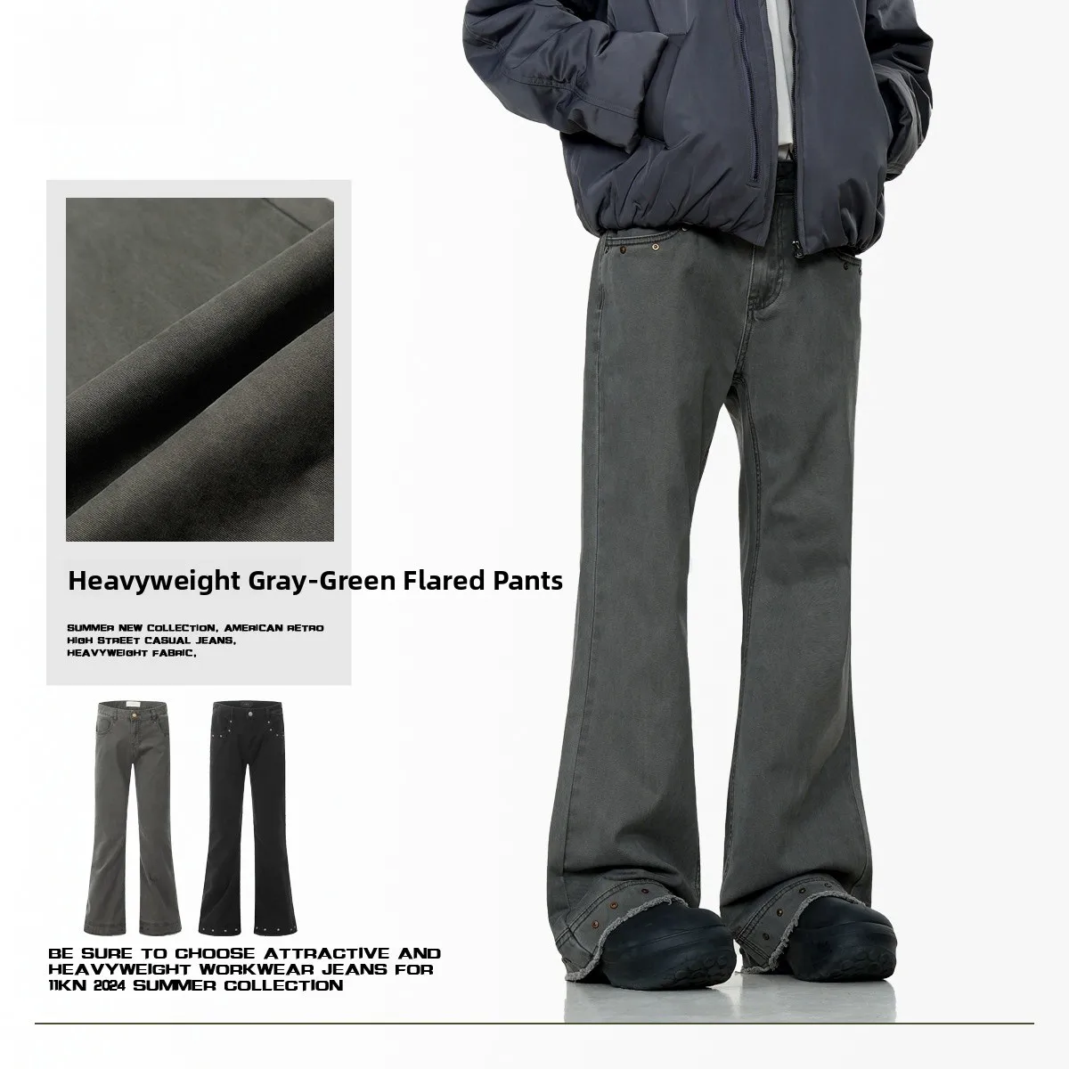 

American Retro Flared Jeans Men Women Slimming Cleanfit Rivet Trendy High Street Loose Casual Cotton Long Pants