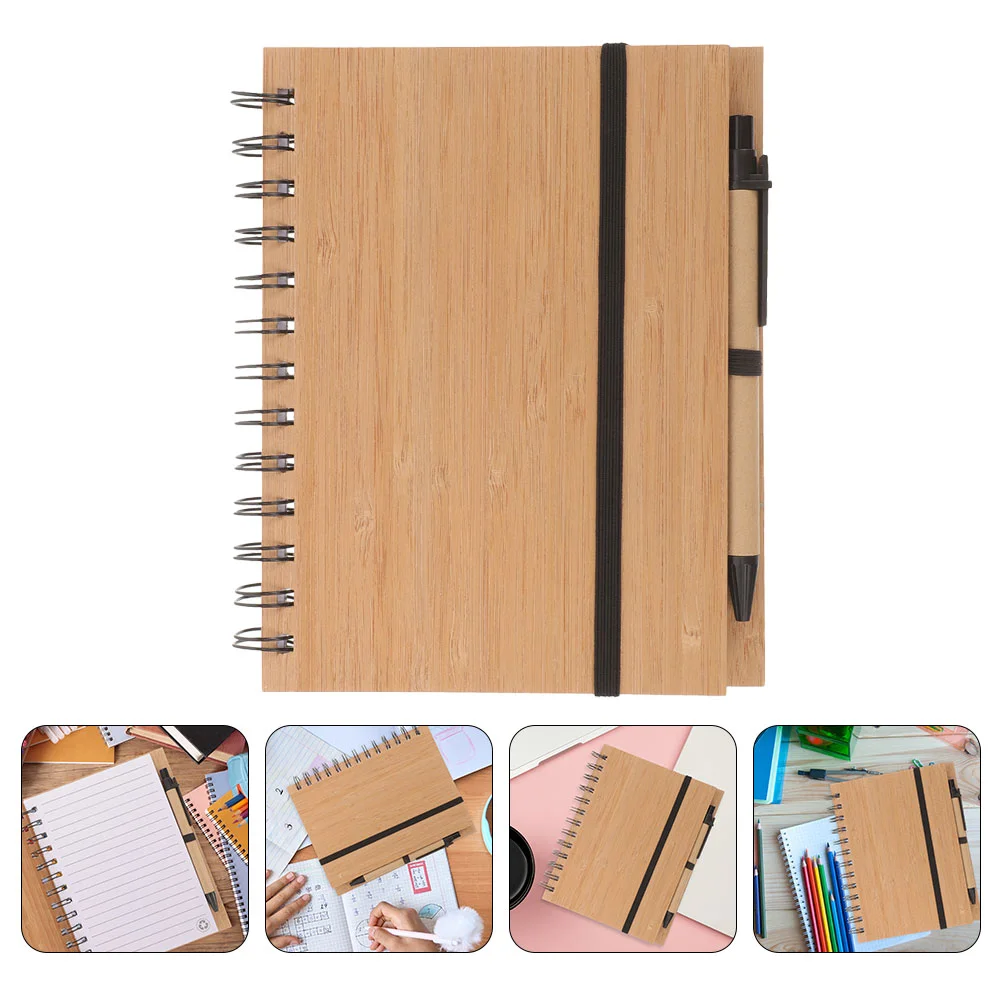 2 Sets Notebooks for Work Bamboo Spiral Notepad Notepads Small Office Memo Journal Multi-function Student