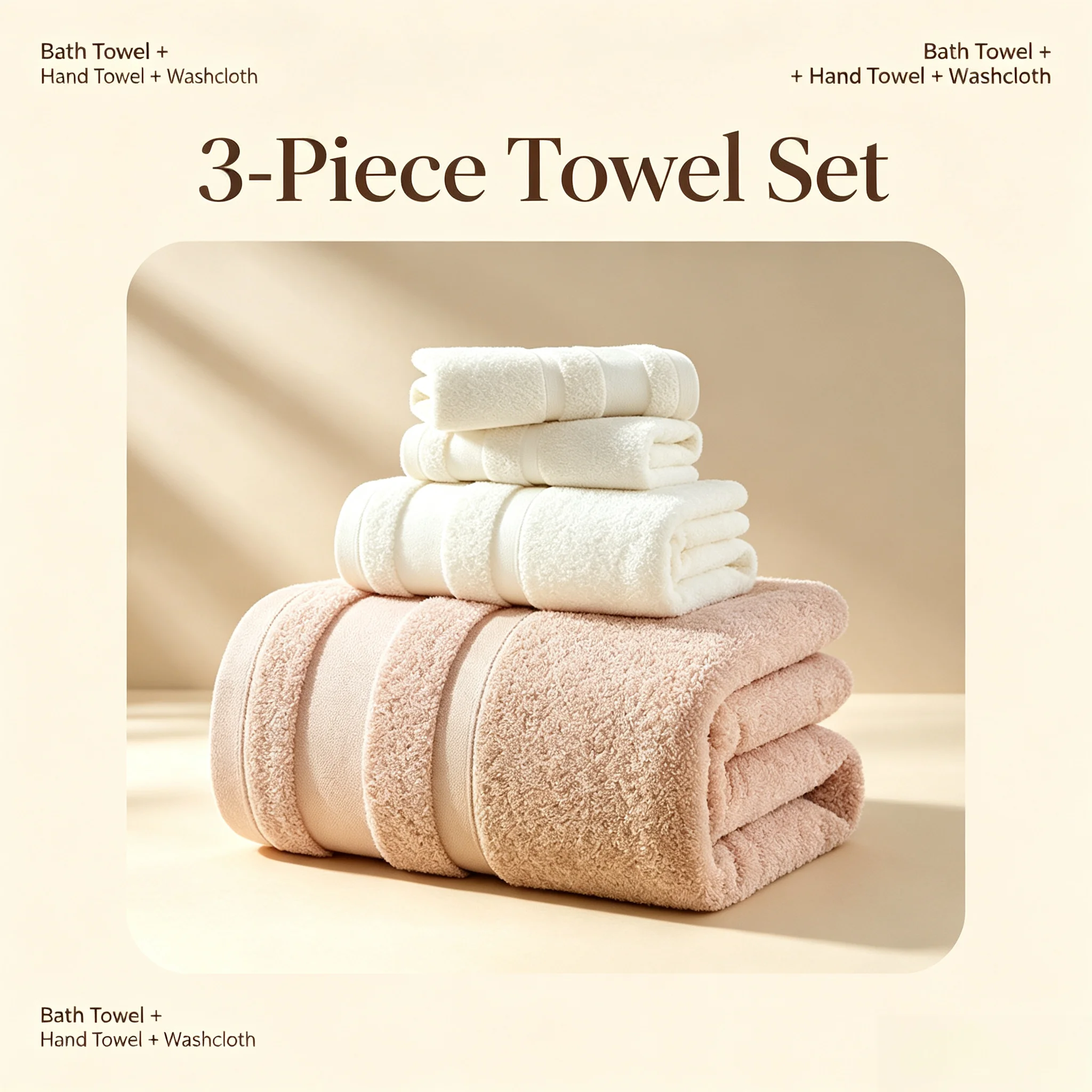450GSM Cotton Bath Towel 3‑Piece Set, Super Soft Absorbent Shower Towels, Luxury Bathroom Towel Gift Kit for Household Use