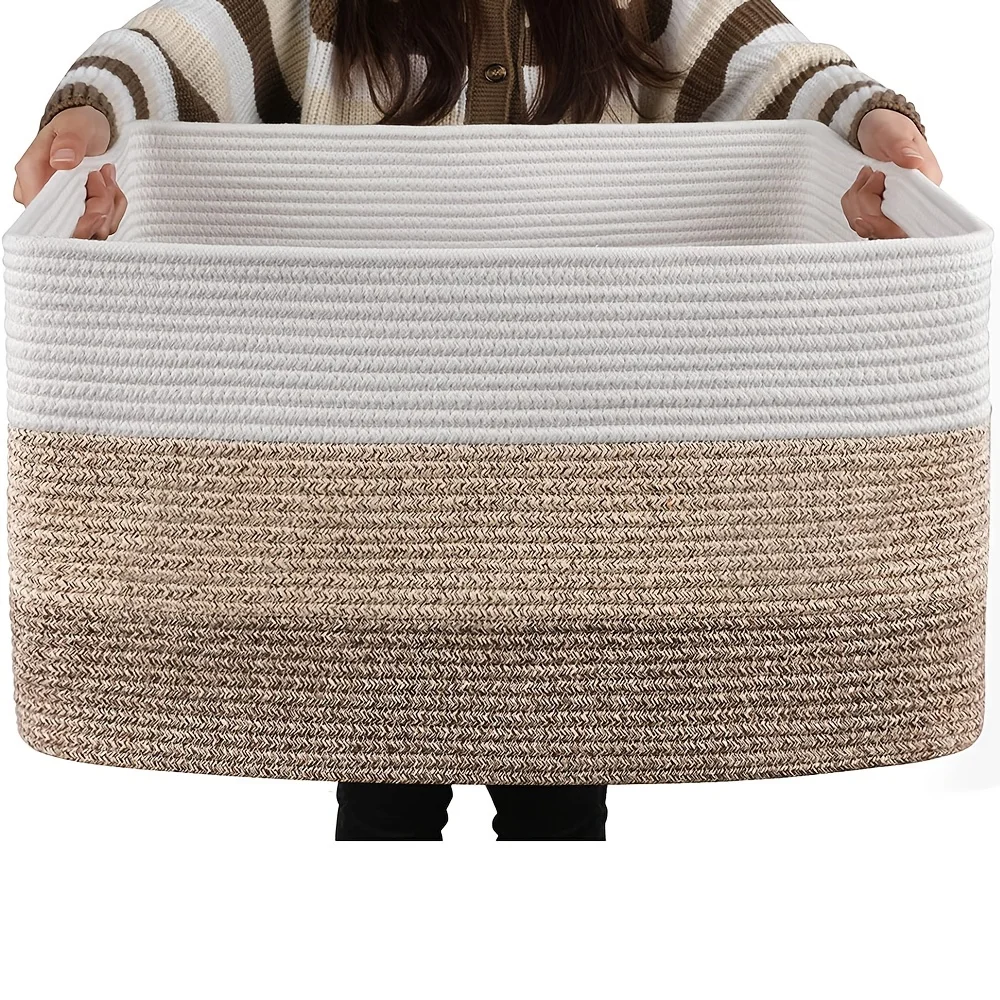 Large blanket Basket - Rectangular woven basket for storage - Living room - Toy basket for organizing -  22 