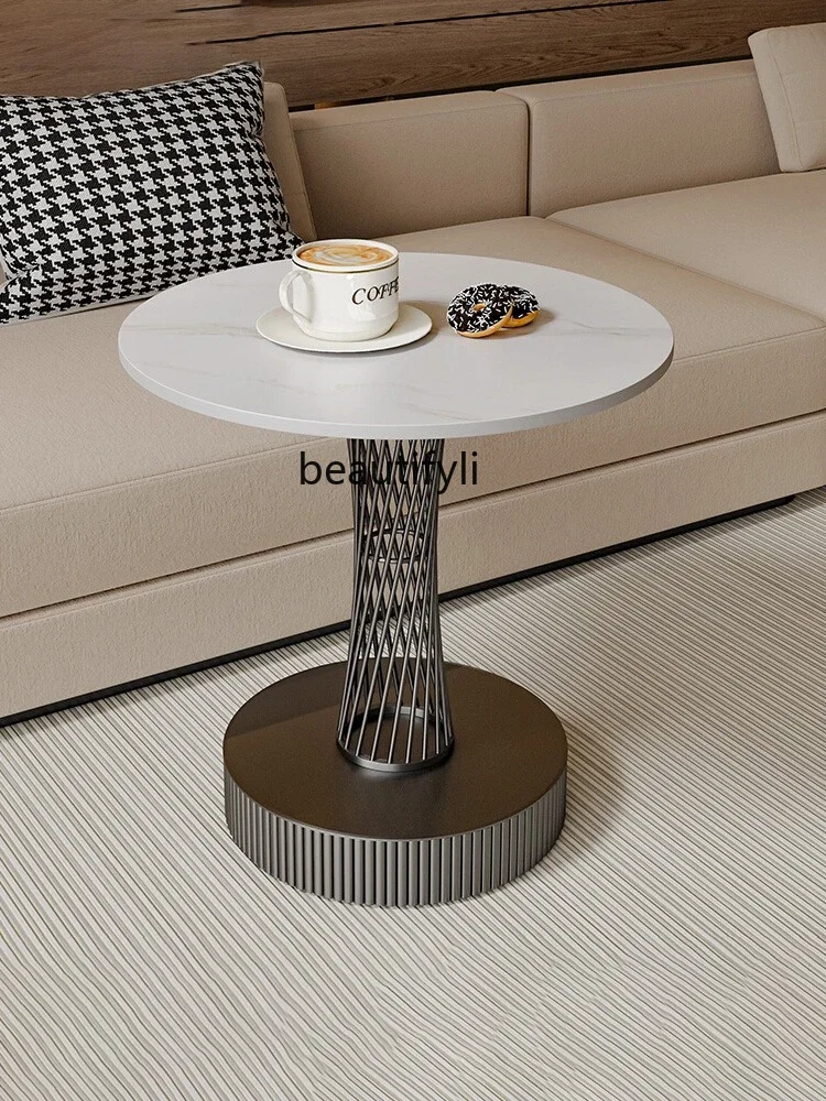 

Italian Side Table round Stone Plate Sofa Side Small Coffee Table Living Room Storage Simple Corner Table