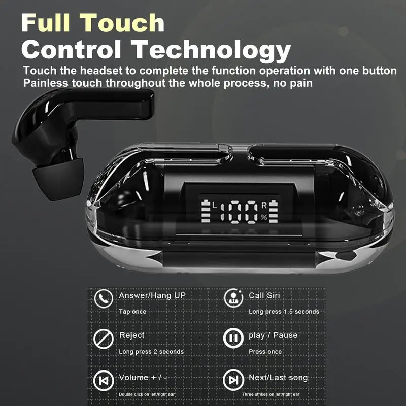 Fones de ouvido sem fio estéreo fones de ouvido sem fio display digital fones de ouvido sem fio treino transparente
