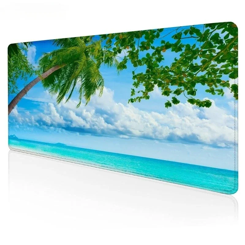 Tropical Beach Palm Mouse Pad Gaming Extended Desk Mat Non Slip Durable Rubber Base Stitched Edge Gaming Desktop Large Mice Mat