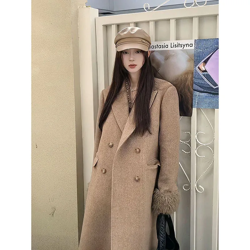 

2023 Autumn And Winter New Korean Version Fashion Loose Hepburn Style High Grade Medium Length Thickened Wool Coat For Women