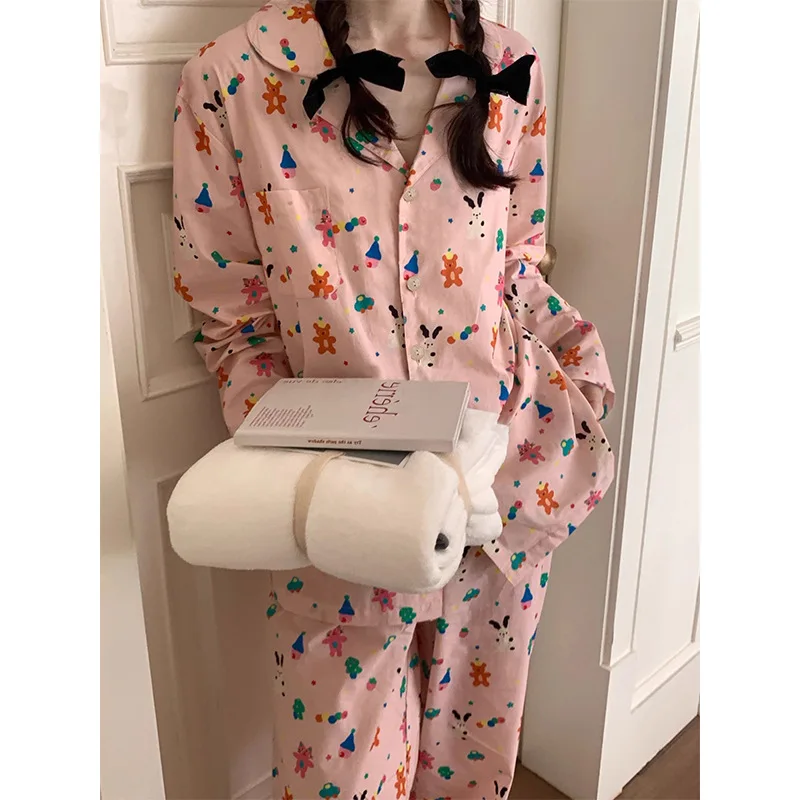 New Girl Home Loose, Comfortable, Sweet Home New Instagram Dopamine Bears Pajamas Pink Kawaii Youth Girl\'s Homewear Lingerie Ins