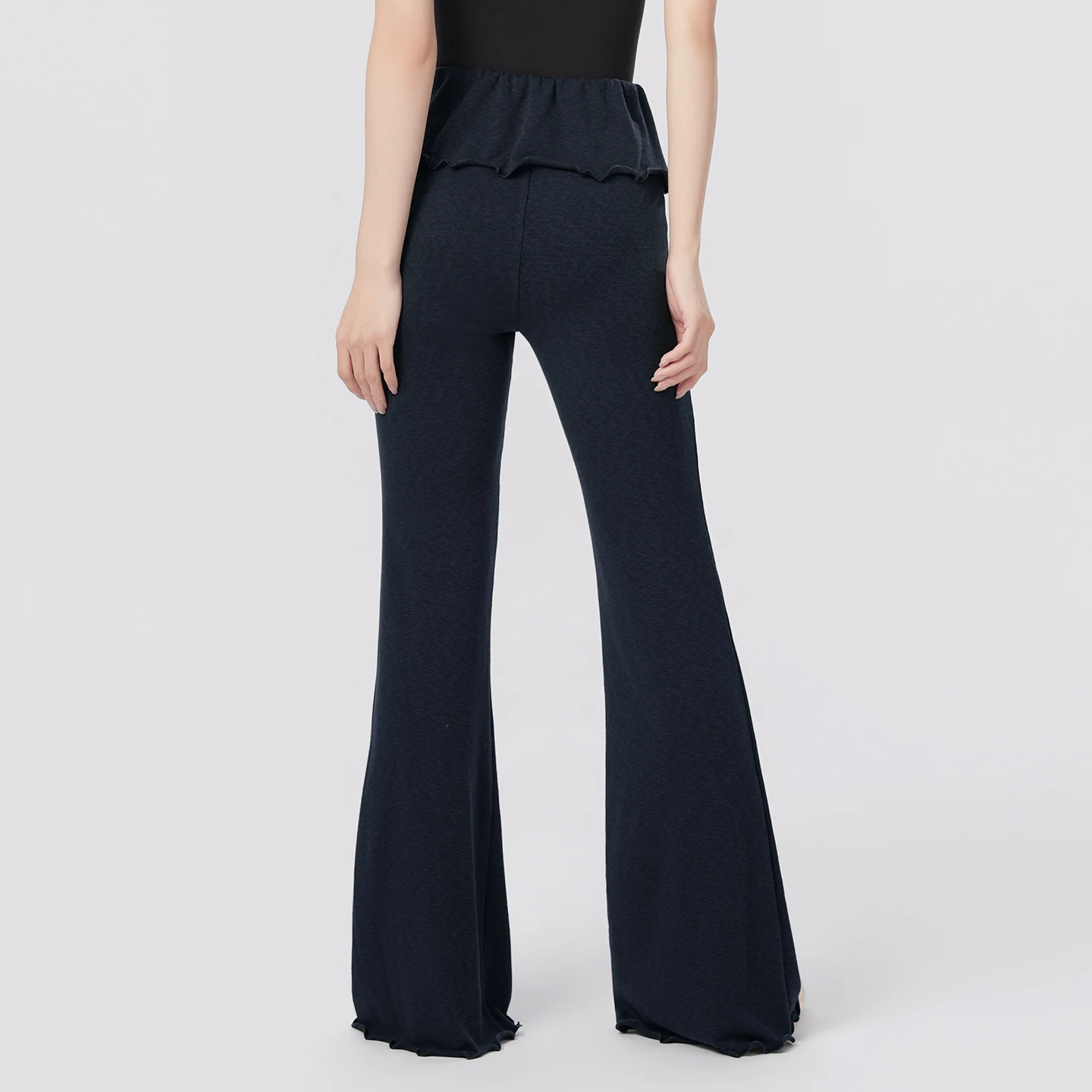 

Женские балетные расклешенные танцевальные брюки с высокой талией, с рюшами на поясе, эластичные хлопковые брюки-клеш для йоги, современного танца и занятий в зале