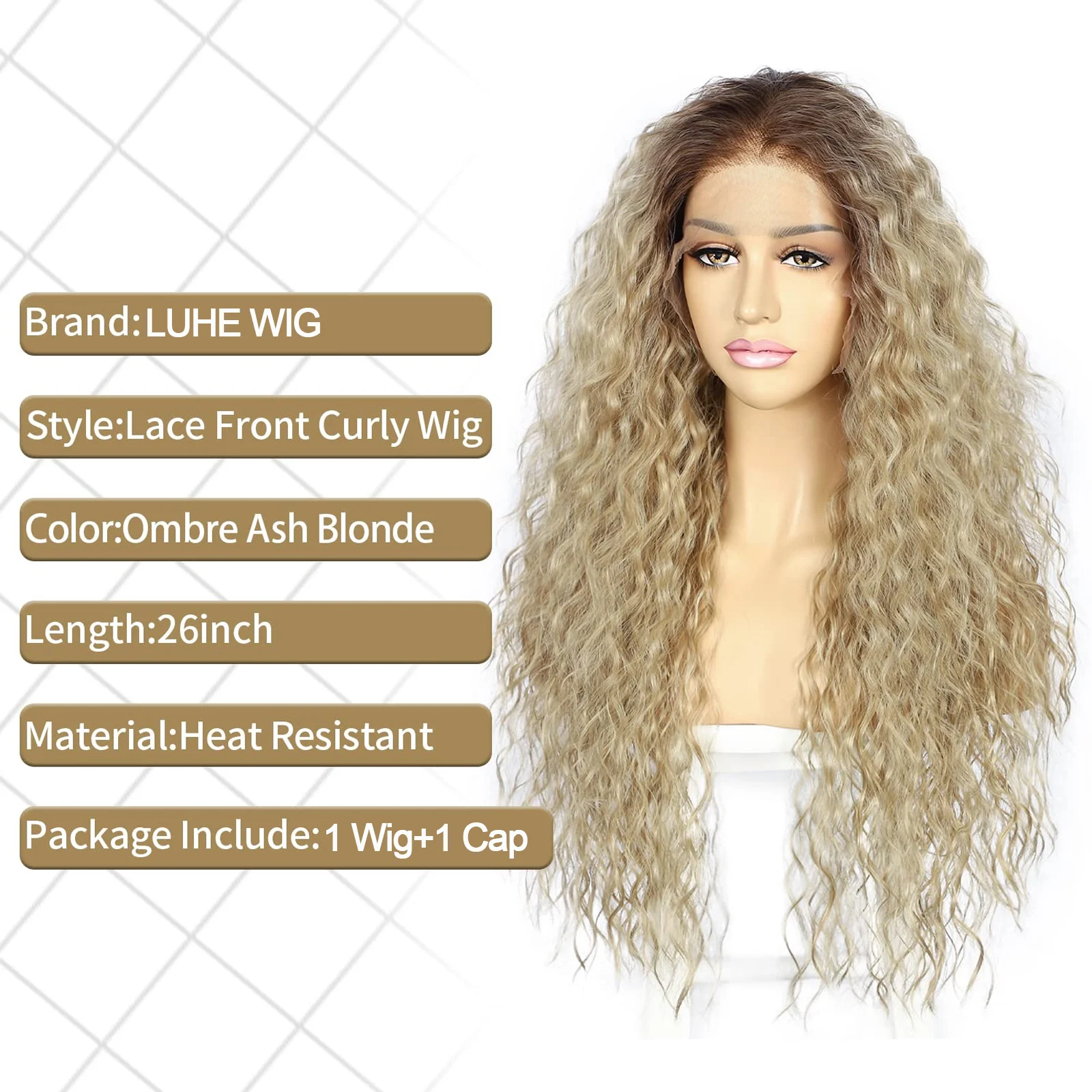 Kinky Curly Ombre Ash Blonde 13x3 Lace Front Wigs for Black Women Long Loose Curly Synthetic Hair Lace Frontal Wigs Daily Use