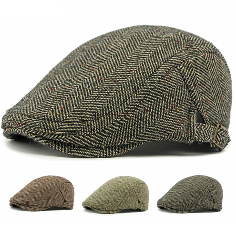 

HT4546 Beret Wool Hat Men Women Adjusted Ivy Flat Cap Retro Artist Painter Striped Beret Hat Male Female Autumn Winter Beret Cap