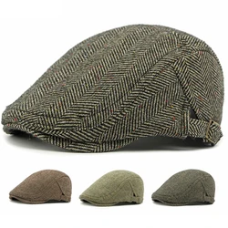 HT4546 Beret Wool Hat Men Women Adjusted Ivy Flat Cap Retro Artist Painter Striped Beret Hat Male Female Autumn Winter Beret Cap