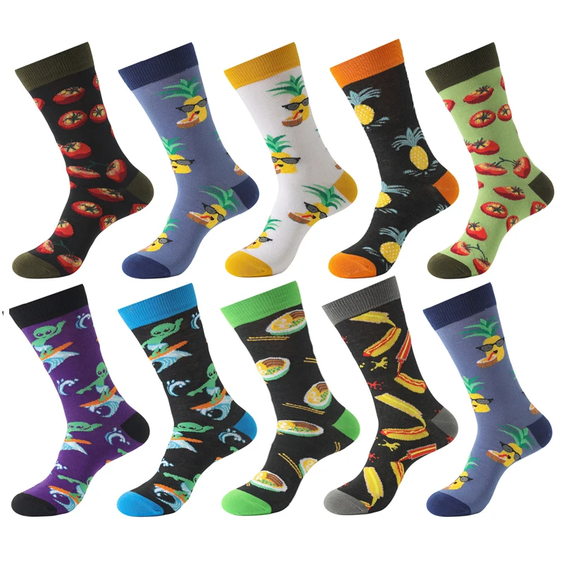 

Happy Colorful Cartoon Man Socks Spring and Autumn Fashion Fruit Harajuku Cotton Trend Socks Hip Hop Funny Alien Male Stockings