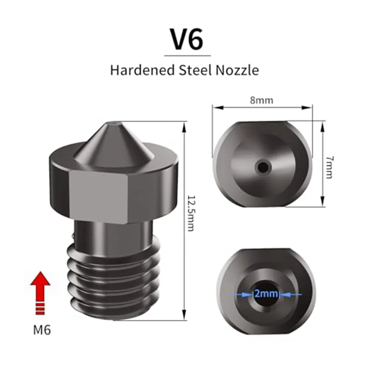 8Pcs Hardened Steel V6 Nozzle Kit, 3D Printer V6 Hotend Extruder Nozzles 0.4Mm 0.6Mm 0.8Mm for Anycubic I3 Mega