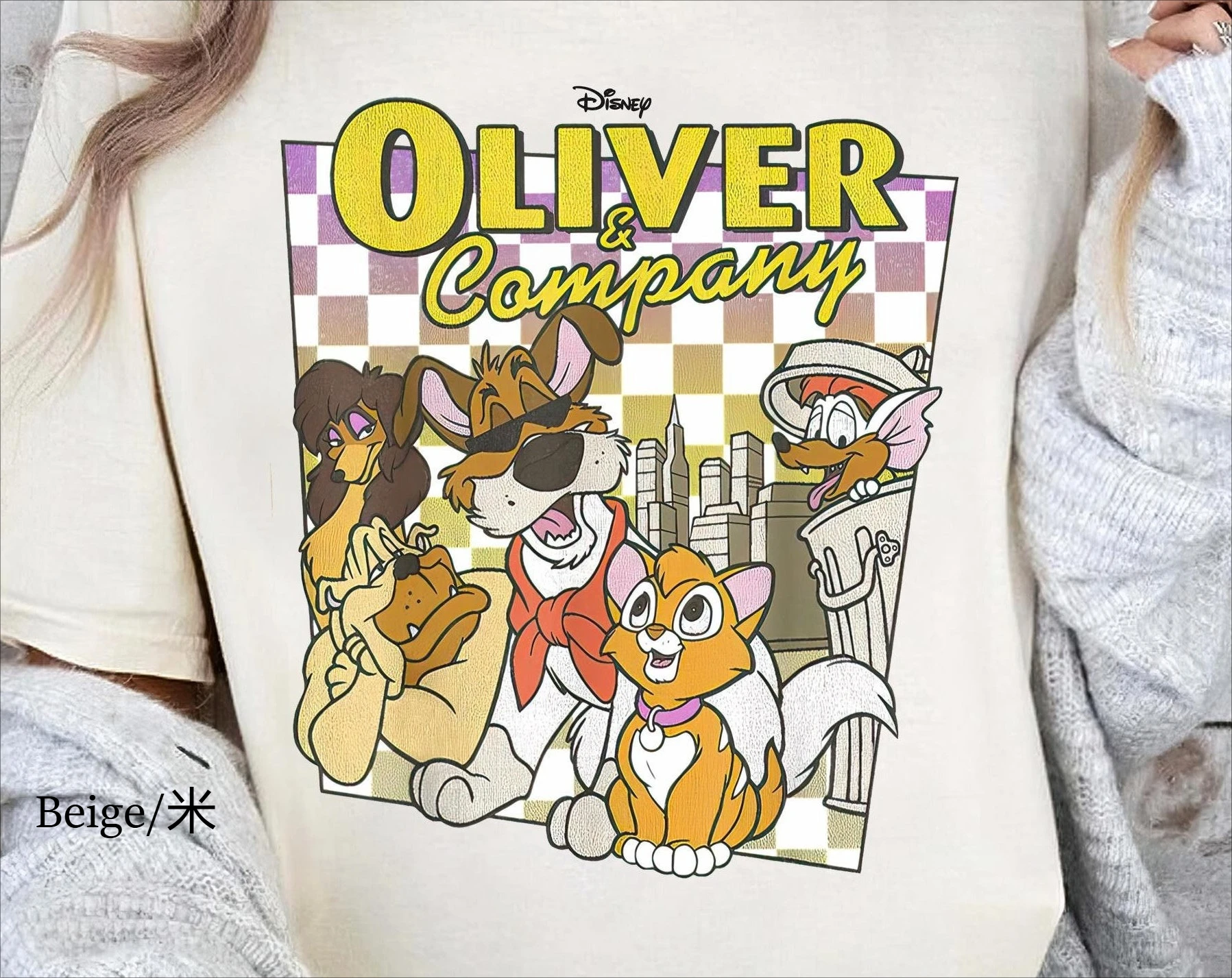 

Рубашка Disney Oliver Company Винтажная футболка Oliver & Company Футболка с шахматной доской компании Оливера Magic Kingdom Family Trip
