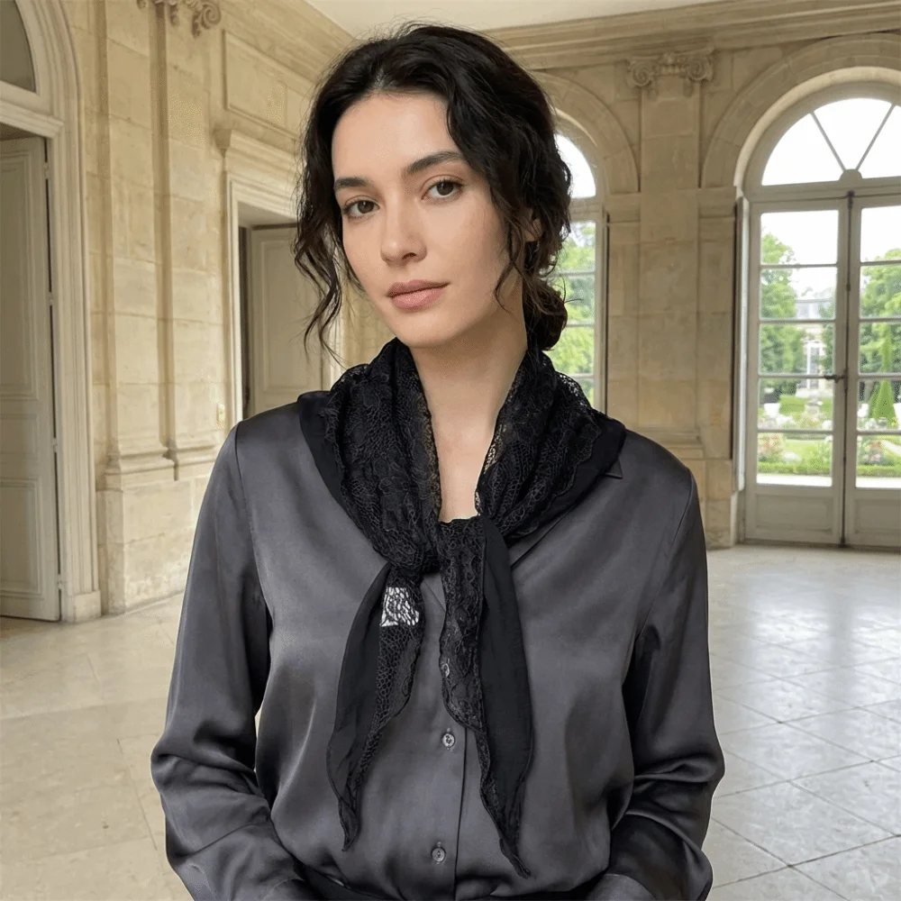Elegant Breathable Triangle Scarf Sunscreen Lightweight Lace Headband with Lace Countryside Style Triangle Waistband Women