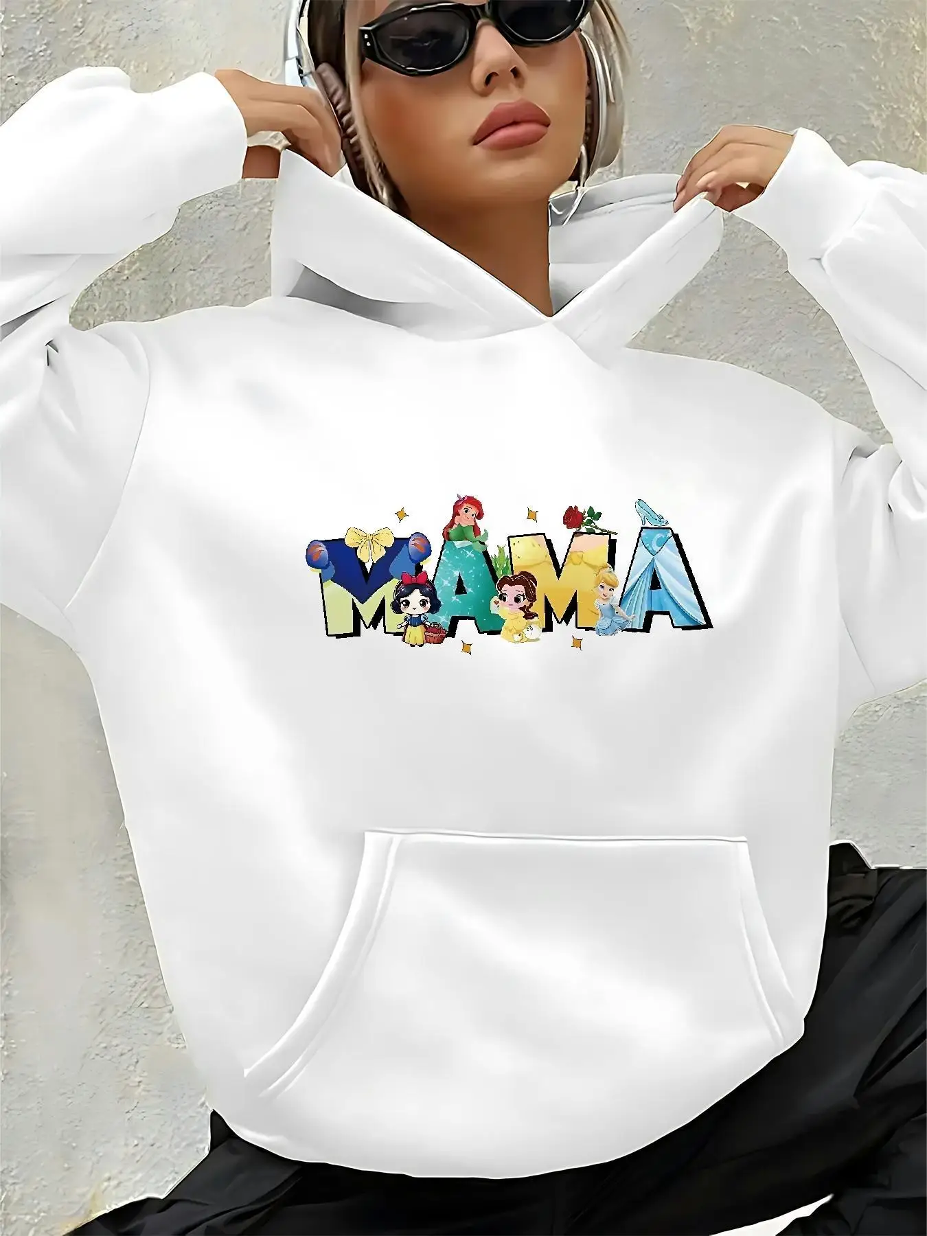 Damska bluza z kapturem Disney - Królewna Śnieżka i Kopciuszek, bluza z długim rękawem i kieszenią z przodu, odzież codzienna, możliwość prania w pralce