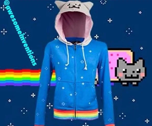 Blue Rainbow Cat Ear Zip Up Hoodie Y2K Streetwear Vintage Oversized Cotton Urban Hip Hop Fashion Casual Unisex